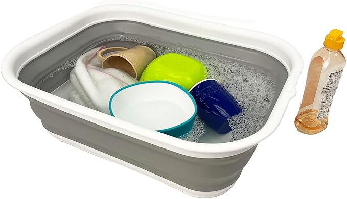 SAMMART 12L (3.17 Gallon) Collapsible Tub - Foldable Dish Tub - Portable Washing Basin - Space Saving Plastic Washtub (1, White/Grey)