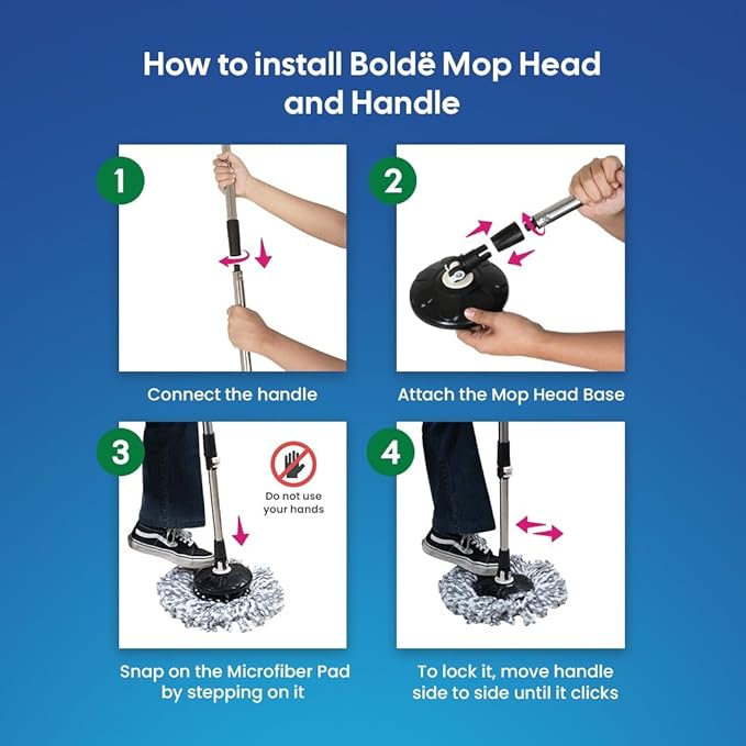 BOLDë Thunder Mop Spin System -Double-Sided- 2 Compact Stackable 6L Buckets, Microfiber Head, Stainless Steel Wringer, Antifungal Quick-Dry Cleaning, Soap Dispenser, 3 Free Refills (Lime/Forest Green)
