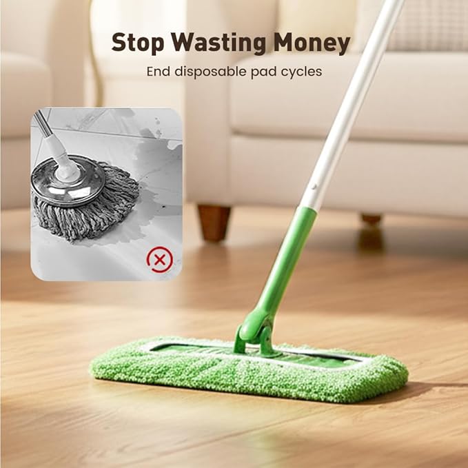Reusable Mop Pads, Reusable Microfiber Mop Pads Compatible with Sweeper Mops, Replacement Wet Mopping pad Refills & Washable Dry Sweeping Cloths for Surface/Hardwood Floor Cleaning (Green-6PCS)