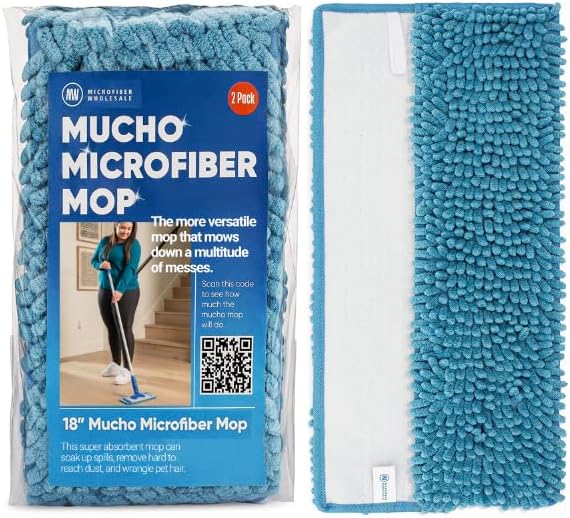 Microfiber Wholesale 18" Chenille Mucho Mop Pad - 2 Pack, Reusable & Washable Microfiber Mop Pads, Compatible with All 18" Flat Mops
