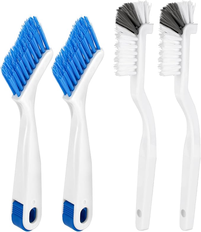 SENEMO Small Crevice Cleaning Brush Set for Household Use, 4-Piece Multifunctional Small Scrub Brushes Hard Bristle Gap Cleaning Brushes with Handle for Kitchen Sinks Window Tracks Bathroom Corners(4)