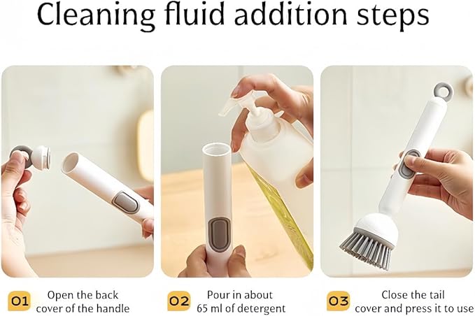 Adjustable Dish Brush with Soap Dispenser, Non-Scratch PET Bristles, Ergonomic Handle, Kitchen Cleaning Tool for Pots, Pans & Sink (Yellow, Short Style-1 Piece)