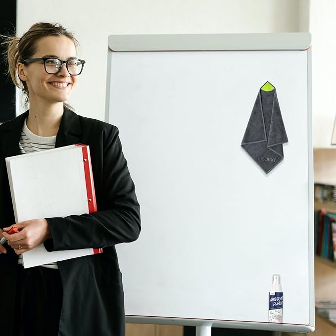 loukin 2 Pack Magnetic Cleaning Cloth, Microfiber Dry Erase Eraser, Washable Whiteboard Cleaning Cloth for Classroom, Home and Office, Gray, 12" x 12" - 3.4 fl oz Whiteboard Cleaner Included