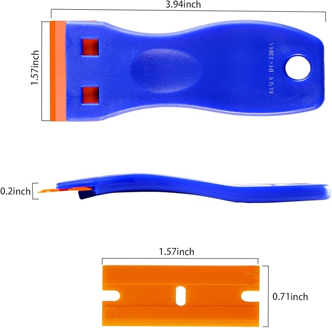 JVSEYTE 4 PCS Plastic Razor Blade Scraper and 120 PCS Plastic Razor Blades, Cleaning Scraper Tool for Remover, Adhesive, Stickers, Decals, Glass, Labels, Cars Windows
