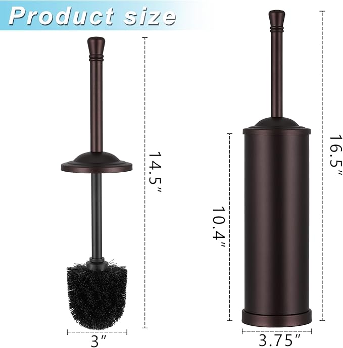 Bronze Toilet Brush and Holder Set,304 Stainless Steel Toilet Bowl Brush and Holder for Bathroom,Heavy Duty Toilet Brush,Durable Scrubbing Bristles,Splash Resistant,Long Hanlde