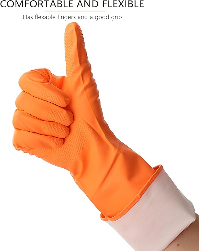 3 Pairs Rubber Cleaning Gloves Latex Free Dishwashing Gloves - 13" Reusable Nitrile Gloves Medium, Green+Orange+Red