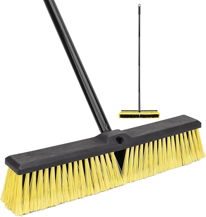 18 Inches Push Broom Outdoor- Heavy Duty Commercial Broom with 64.5" Long Handle and Stiff Bristles for Patio Garage Deck Concrete Wood Stone Tile Driveway Yard Warehouse Shop Floor Cleaning