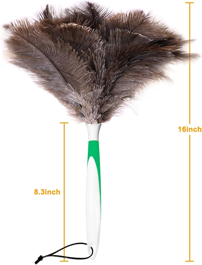 Lycbayn Genuine Ostrich Feather Duster 16 Inch Reusable Fluffy Soft Car Blind Baseboard Cleaner Handheld Dust Brush Washable for Home Office Cleaning Supplies