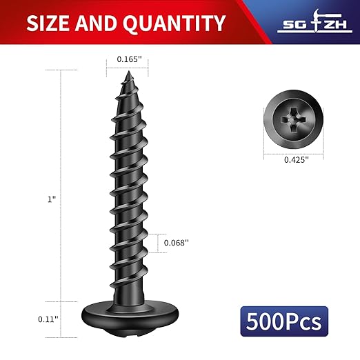 #8 x 1 Inch Wood Screw 500Pcs Alloy Steel Standard Thread Truss Head Fast Self Tapping Black Oxide by SG TZH