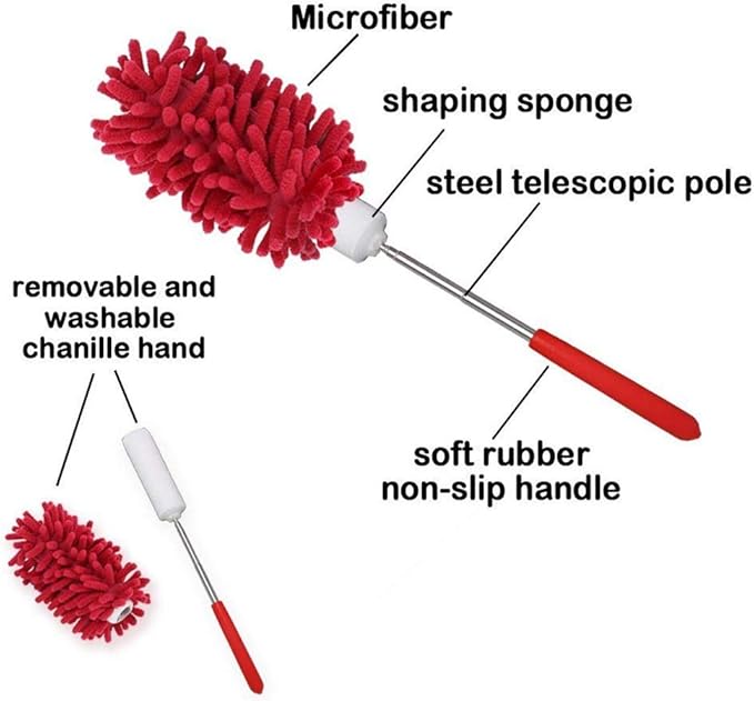KissDate Microfiber Extendable Hand Dusters Washable Dusting Brush with Telescoping Pole for Cleaning Car, Computer, Air Conditioning, TV and Else Pack of 3