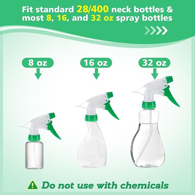 6Pcs Spray Bottle Replacement Nozzle- Reusable Quality Trigger Spray Nozzles with Mist Stream Sprayer, Fit Standard 28/400 Neck 32oz, 16oz, 8oz Bottles for Garden Home Kitchen Office Gifts, Green