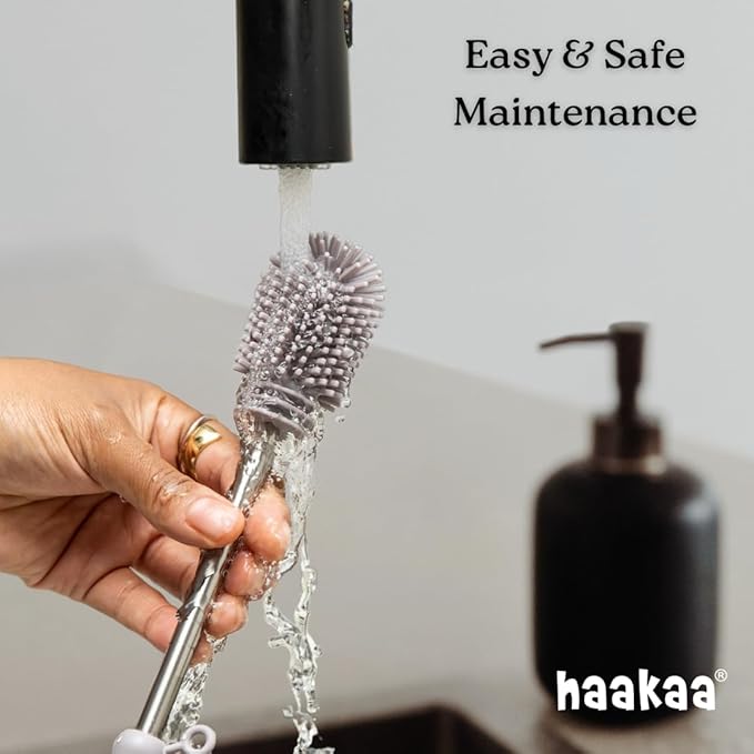 Haakaa Silicone Cleaning Brush Kit – Household Cleaning Brushes for Bottles and Crevices – Food-Grade Silicone: Dishwasher Safe (Kit-Mist Blue)