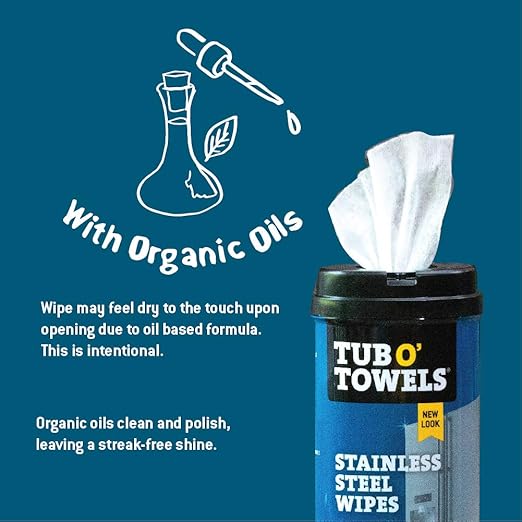 Tub O' Towels Heavy Duty Stainless Steel Cleaner Wipes, 40 Count, 2 Pack, with 12” x 12: Micro Fiber Cloth