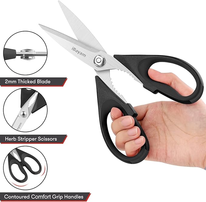 Black Kitchen Scissors - Heavy Duty Meat & Poultry Shears, Dishwasher Safe Stainless Steel Utility Scissors, 2-Pack Black Kitchen Utensils Set for New Home Essentials