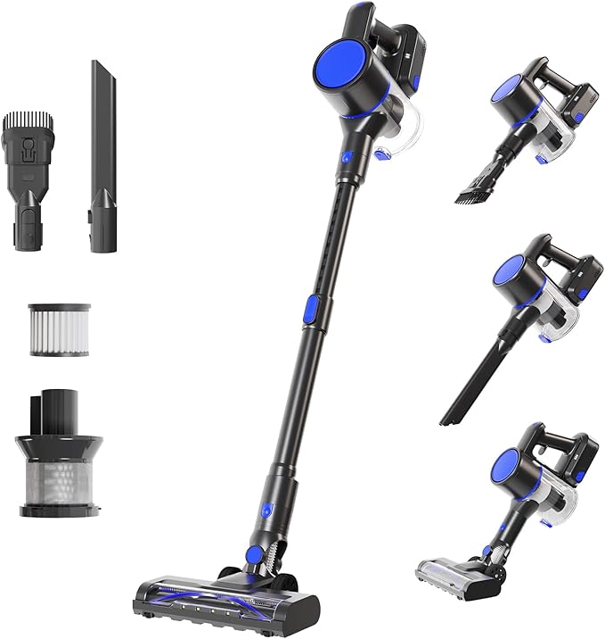 NEWBULIG Cordless Vacuum Cleaner, Lightweight Stick Vacuum for Home with Anti-Tangle and LED Lights, Powerful Rechargeable Wireless Cleaners for Hardwood Floors Carpet Pet Hair
