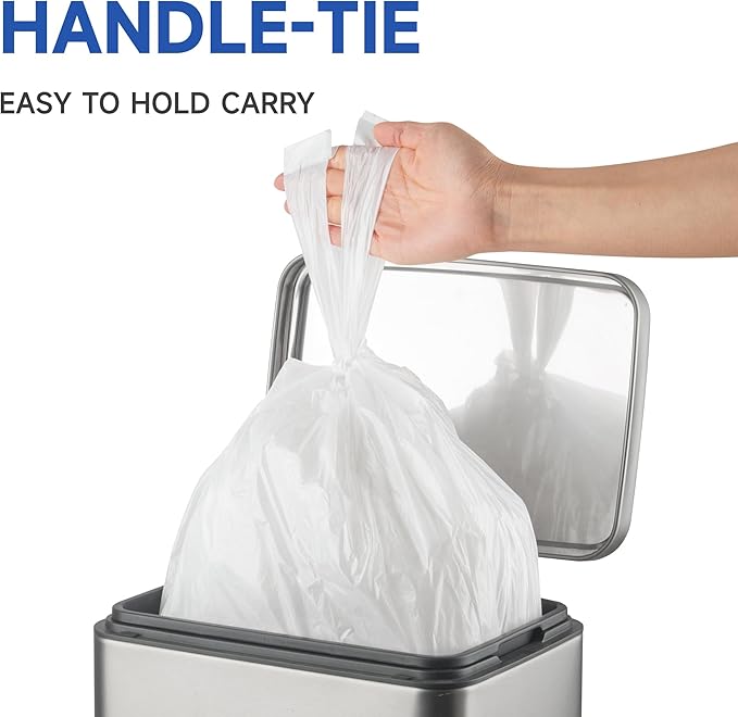 Small Trash Bags with Handles 3 Gallon 200 Count White - Ocean Plastic Upcycling - Plastic Garbage Bags, Can Bin & Waste Basket Liner for Kitchen, Bathroom, Office and Pets