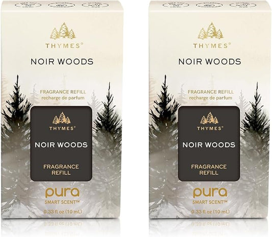 Thymes Pura Refills – 2 Pack of Oil Diffuser Scents – Long-Lasting Pura Diffuser Refills – Premium Home Fragrance – Notes of Fresh Evergreen, Smoky Wood & Golden Amber (Noir Woods, Pack of 2)