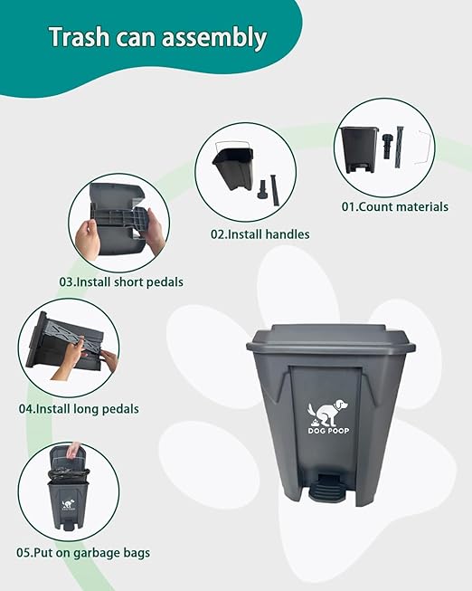 Dog Poop Trash Can Outside – 20L Outdoor Pet Waste Bin with Foot Pedal Lid, Removable Inner Bucket & 100 Bags – Waterproof, Odor Control Trash Can for Backyard, Patio, Garden