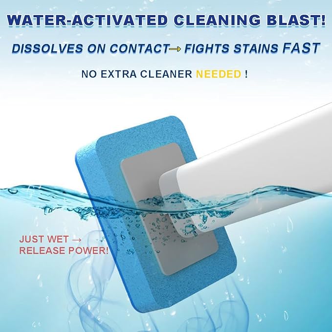 Disposable Toilet Brush Refill Heads (8-Pack), Pre-Loaded Cleaner & Quick-Release Design, MTS-001A Blue