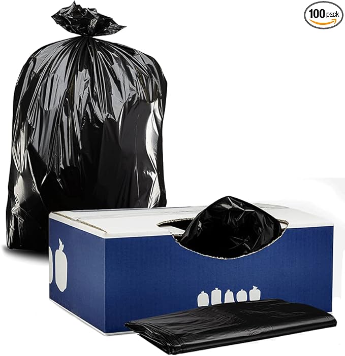 Plasticplace Trash Bags 32-33 Gallon │ 2.3 Mil │ Black Extra Heavy Garbage Bag │ 33” x 39” (100 Count) (W33LDB3)