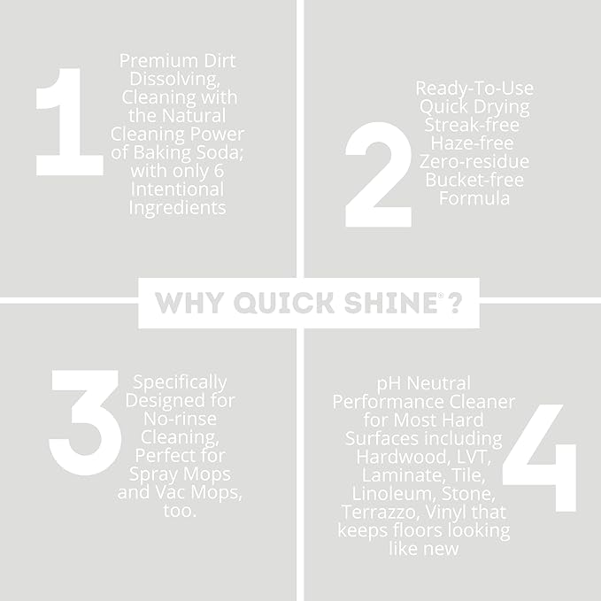 Quick Shine Multi Surface Floor Cleaner 64oz, Ready to Use-Streak Free-No Rinse, Use on Hardwood, Laminate, Luxury Vinyl Plank & Stone, Use in Spray Mops & Vac Mops, Safer Choice Cleaner