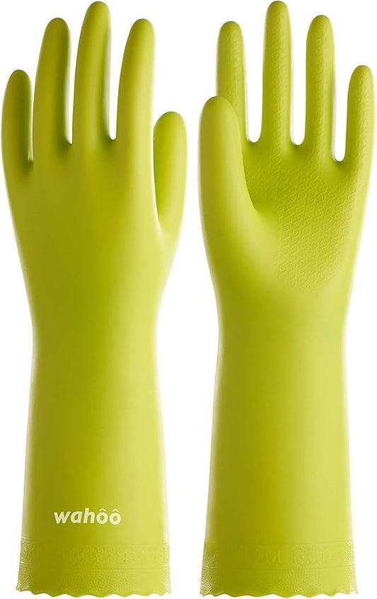 wahoo Skin-Friendly Cleaning Gloves, Cotton Flocked Lined Dishwashing Gloves, Reusable, Non-Slip, Waterproof, Bud Tender, Medium