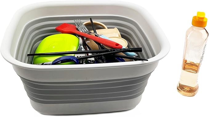 SAMMART 8L (2.1 Gallon) Collapsible Tub - Foldable Dish Tub - Portable Washing Basin - Space Saving Plastic Washtub (Grey (Set of 2))