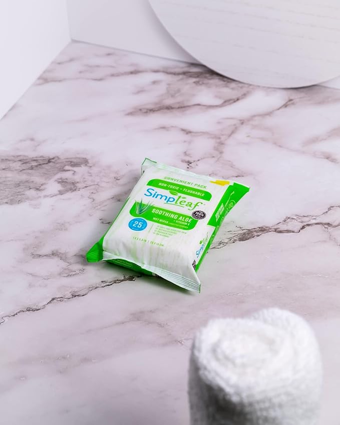 Simpleaf Flushable Wet Wipes Aloe Vera| Eco-Friendly, Paraben & Alcohol Free | Hypoallergenic & Safe for Sensitive Skin | Soothing Aloe Formula | (12 x 25 Counts Convenient Pack) 300 Counts Total