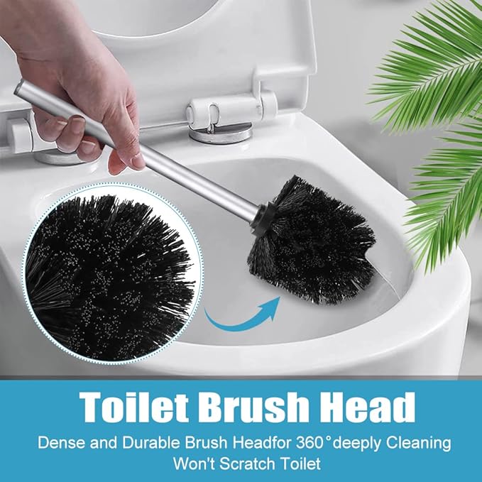 Saycker Toilet Brush Replacement Head Cleaning Tool, 2PCS Toilet Bowl Brush Head with Durable Stiff Bristles Screw-On Design for Bathroom (Black)