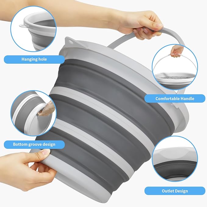 Collapsible Water Bucket with Handle. 2.6-Gallon Capacity, Designed for Outdoor Car Washing, Fishing, and Household Cleaning. Portable and Space-Saving