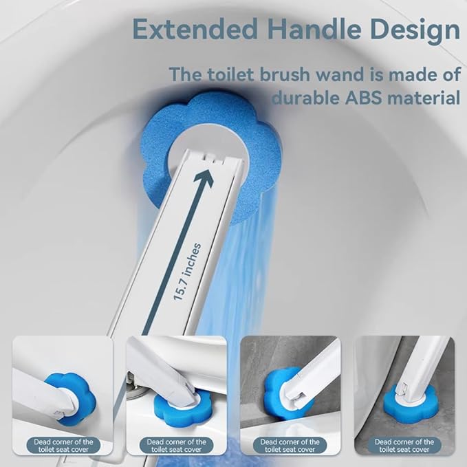 Dexmary Disposable Toilet Brush Set with Holder, Angled Cleaning Wand with 24 Refill Heads, Wall-Mounted Hygienic Toilet Cleaner (Ocean, Lemon, Lavender Scents)