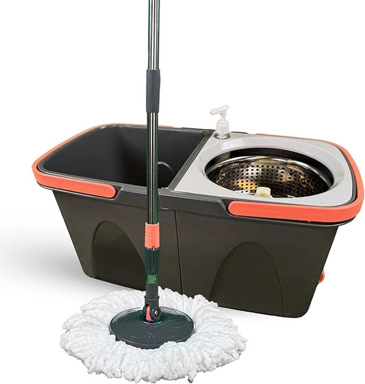 Easy Spin Microfiber Spin Mop and Bucket Set with Handle – Cleaning Tools for Home and Kitchen, Splash-Free Design, 360° Rotating Head, Ideal Cleaning Supplies for All Floor Types