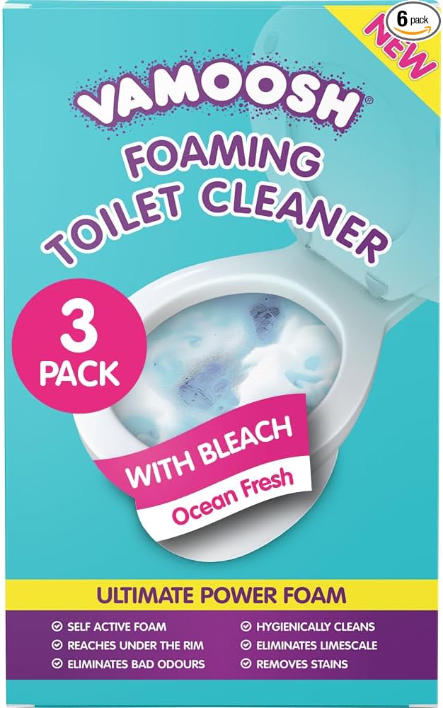 Vamoosh 6-in-1 Toilet Foaming Cleaner | Fast Foaming Action | Stays Active for 10 Minutes | Removes Stains | Eliminates Limescale & Removes Odor | Made in the UK | 100g (Pack of 6)