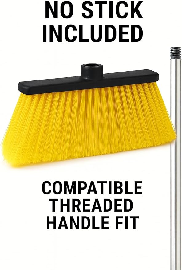 Healing Atlas LUZIA Yellow 14" Premium Broom Head – Extra Dense Soft Flagged Bristles – Deep Sweep – Universal 7/8" Thread – Recycled PP – Handle Not Included(Yellow, LUZIA)