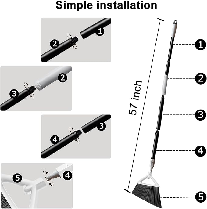 Szjyhqy Outdoor Indoor Broom, Brooms for Sweeeping Indoor, Heavy-Duty Kitchen Broom with Long Pole, Angle Broom White for Garages Restaurant Courtyard Office Slidewalk Lobby Sweep Dust