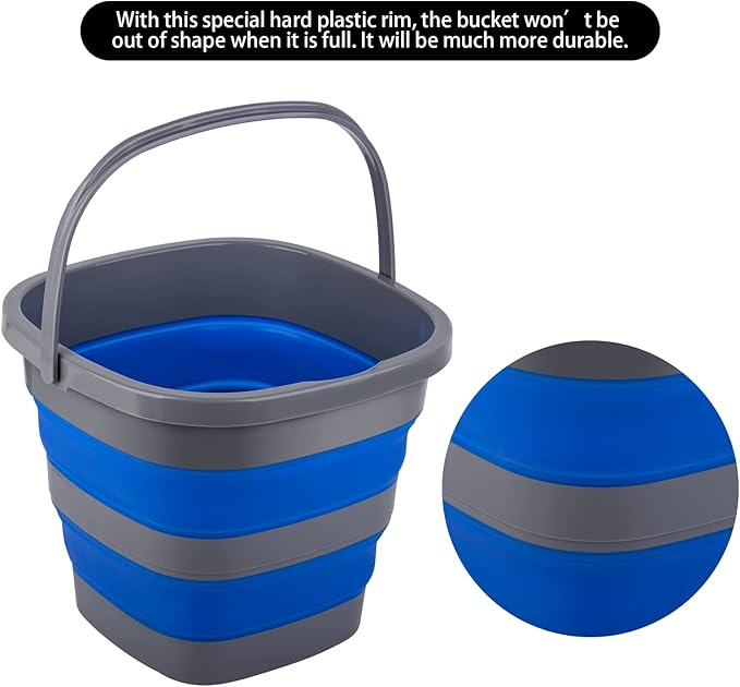 Collapsible Bucket with 2.6 Gallon (10L), Mop Bucket for Cleaning, Plastic Bucket for Garden, Car Washing or Camping, Portable Fishing Water Pail