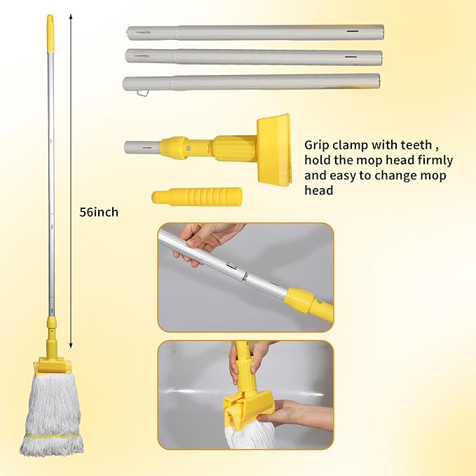 Midoneat Mop Bucket with Wringer, 22 Qt (5.5 Gallon), Handle, Wheels,Floor Cleaning, 16.5" L x 10.6" W x 26.4" H, Yellow,Add One Cotton Mop