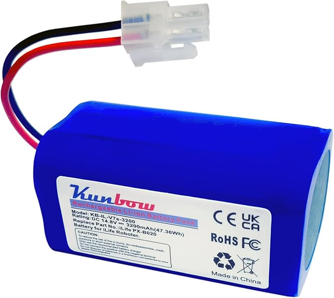 kunbow 3200mAh Replacement Battery for iLife A4, A4s, A6, V7, V7s Plus, V7s Pro, X620, Y8H4 Vacuum Cleaner.(14.8V/47.36Wh)