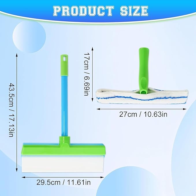 Window Cleaning Kit, Window Squeegee Cleaner Kit, 3 in 1 Glass Cleaning Tool with Rotatable Silicone Microfiber Scrubber