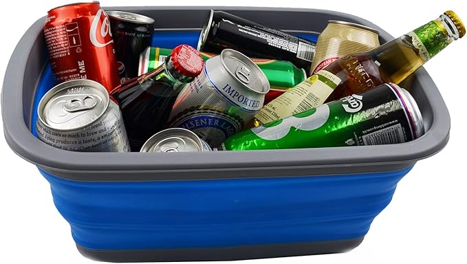 SAMMART 10L (2.6 Gallon) Collapsible Tub-Foldable Dish Tub-Portable Washing Basin-Space Saving Plastic Washtub (Dark Grey/Blue, 1)