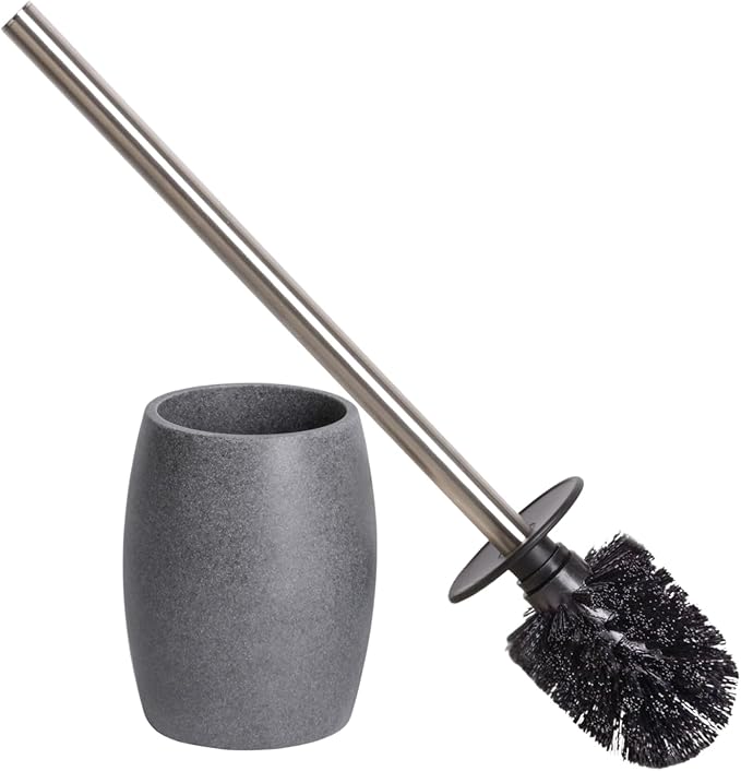 Toilet Bowl Brush and Holder with Stainless Steel Long Handle, Toilet Scrubber Brush with Durable Base, 360° Deep Cleaning Bristles for Bathroom, Compact Set for Small Space (Gray)