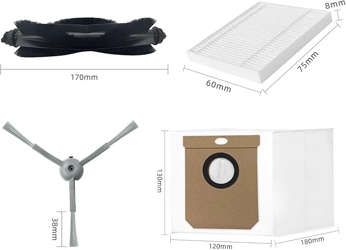 aoteng Replacement Accessories Kit for eufy L60 L50 L60 SES L50 SES Robot Vacuum Cleaner 18 Packs 2 Main Brush, 6 Filters, 6 Side Brushes, 4 Dust Bags