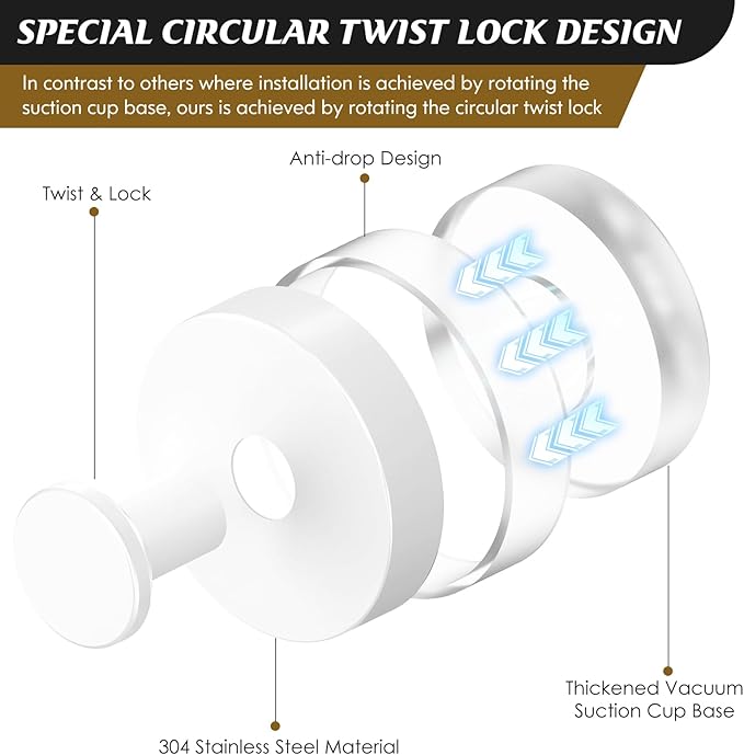 MOTAIPEAK Suction Cup Hooks for Shower,Removable Shower Towel Suction Hooks for Bathroom Wall,Kitchen,Glass,Mirror,Tile to Hang Robes,Loofah-White(4-Pack)