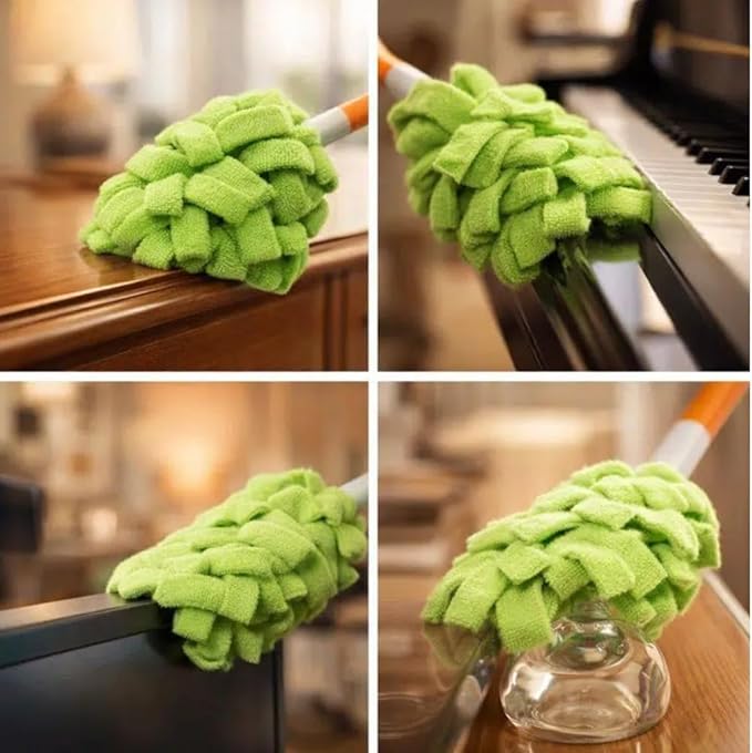 360° Electrostatic Duster Refills, Sustainable Choice for a Dust-Free Home, Washable & Reusable Duster Refills, for Furniture Electronics Blinds (1 Handle + 10 Refills)