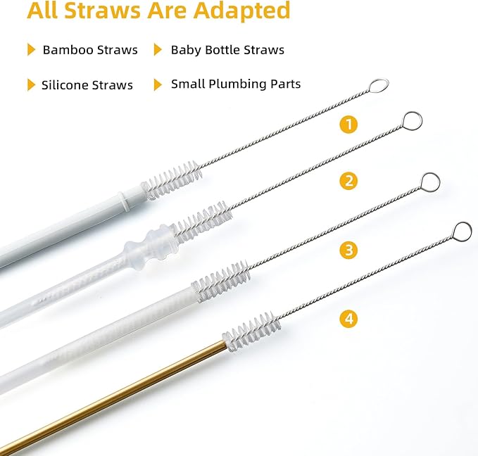 ZRHR Straw Cleaner Brush Kit 10 pcs, 12 inche Extra Long Sizes of Straw Brushes for 40/30/20/14 oz Stanley Mug, Water Bottle, Sippy Cups, Pipes, Stainless Steel Drinking Straws, Tubes