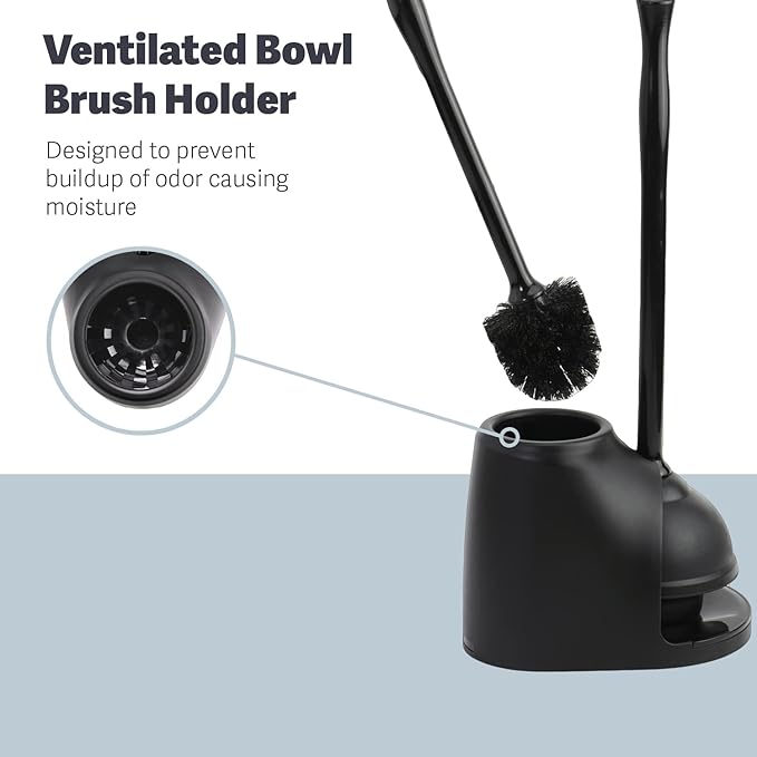 Casabella Bowl Brush & Plunger Combo - Heavy-Duty Toilet Plunger and Cleaning Brush, Ergonomic Handles, Durable Bowl Brush, Tackles Tough Clogs, Discreet Storage