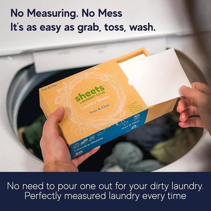 Sheets Laundry Club Bundle - 50 Pack (up to 100 loads) Fresh Linen Detergent Sheets, 40 Pack Free & Clear Dryer Sheets & 8 Oz. Sandbar Scent Booster - New Liquidless Technology