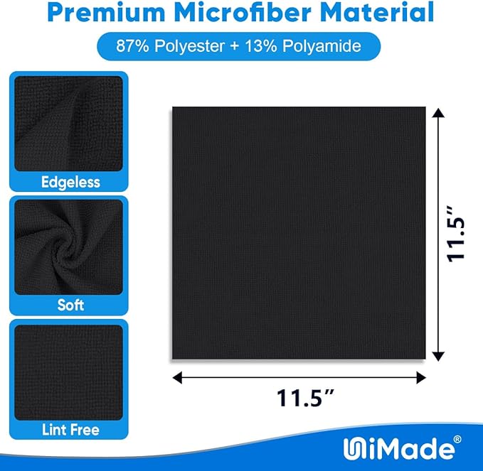 UNIMADE Microfiber Cleaning Cloth, 20 Pack Reusable Microfiber Towels for Cars Lint Free Cleaning Shop Towel Rags for Home Kitchen Automotive Bar Mechanic Restaurant Garage, 11.5"x 11.5", Black