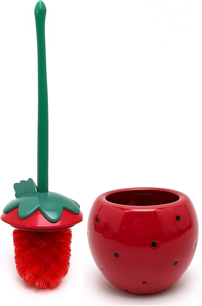 Deep & Sturdy Toilet Bowl Brush with Holder - Strawberry Bowl Brush - Durable Scrubbing - Toilet Cleaners - Household Essentials - Bathroom Cleaner - Cleaning Supplies - Household Supplies