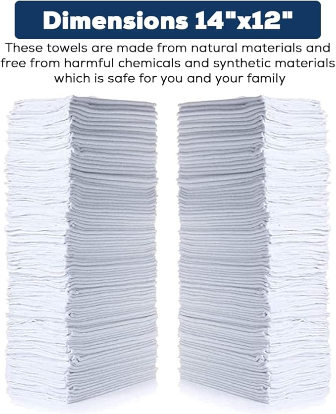 SIMPLI-MAGIC Cotton Shop Towels 14"x12" (90 Pack) – Reusable Cleaning Shop Rags for Automobiles, Industries, Garage and Homes (White)